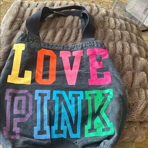 Victoria's Secret Black Tote with Colorful LOVE PINK Design